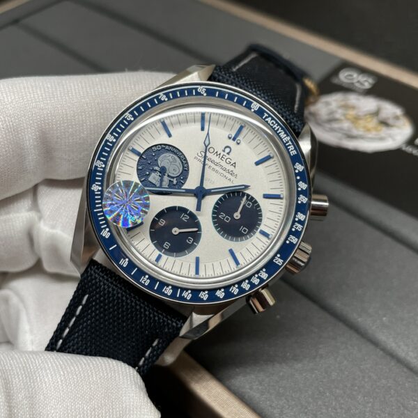 Omega Snoopy Sapphire Crystal White Dial on BLUE Nylon Strap Manual Winding Chrono Movement