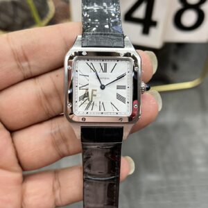 Cartier Santos Dumont 31.4mm SS 1:1 Best Edition Silver Dial on Black Leather Strap A157