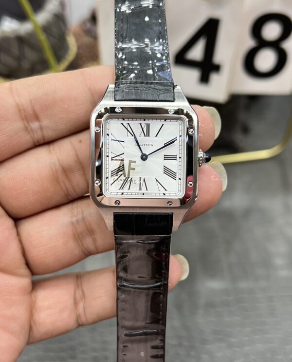 Cartier Santos Dumont 31.4mm SS 1:1 Best Edition Silver Dial on Black Leather Strap A157
