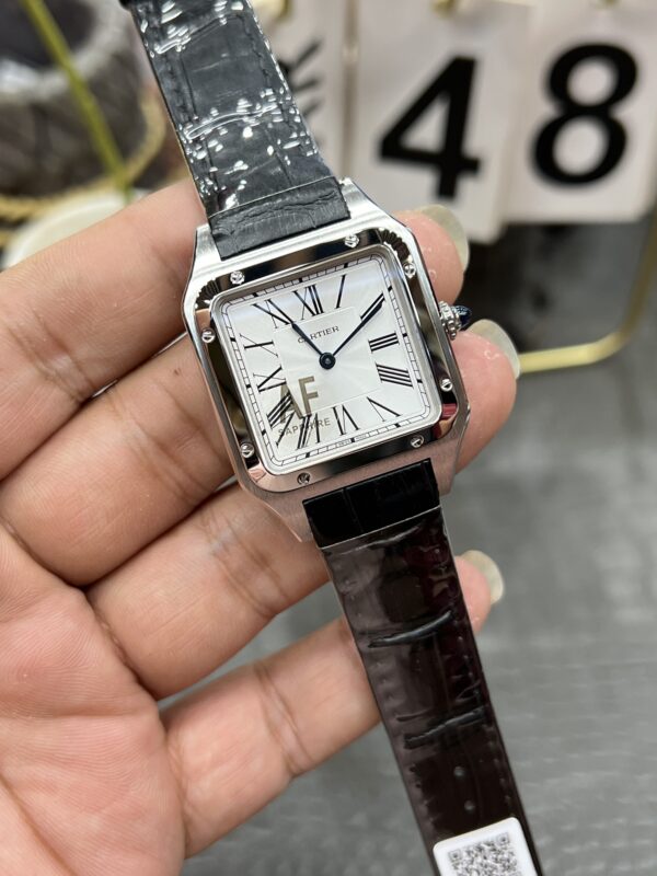 Cartier Santos Dumont 31.4mm SS 1:1 Best Edition Silver Dial on Black Leather Strap A157