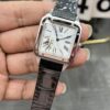 Cartier Santos Dumont 31.4mm SS 1:1 Best Edition Silver Dial on Black Leather Strap A157