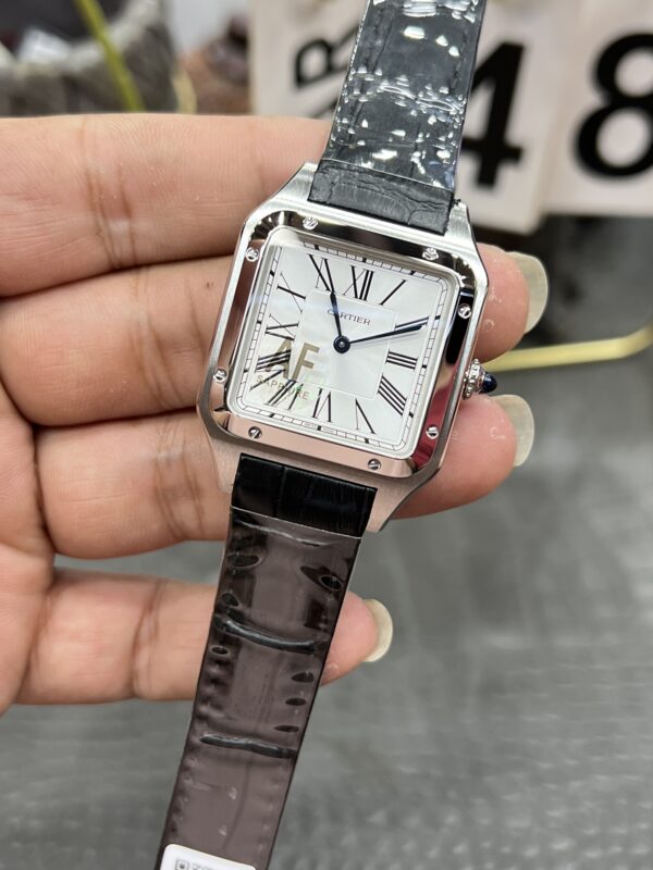 Cartier Santos Dumont 31.4mm SS 1:1 Best Edition Silver Dial on Black Leather Strap A157