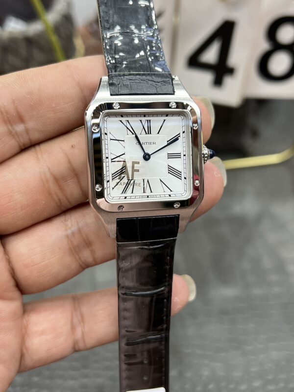 Cartier Santos Dumont 31.4mm SS 1:1 Best Edition Silver Dial on Black Leather Strap A157