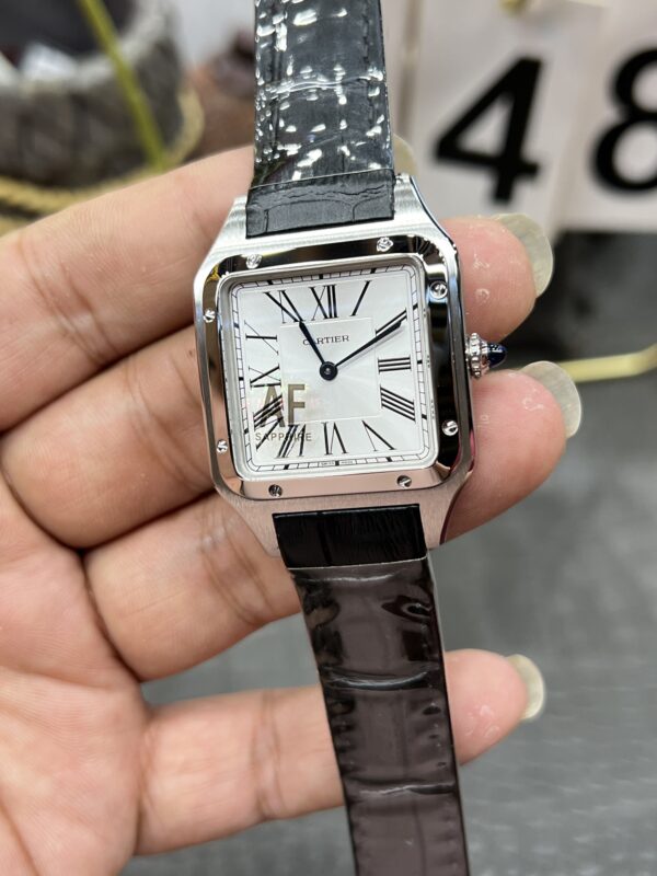 Cartier Santos Dumont 31.4mm SS 1:1 Best Edition Silver Dial on Black Leather Strap A157