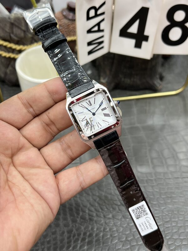 Cartier Santos Dumont 31.4mm SS 1:1 Best Edition Silver Dial on Black Leather Strap A157