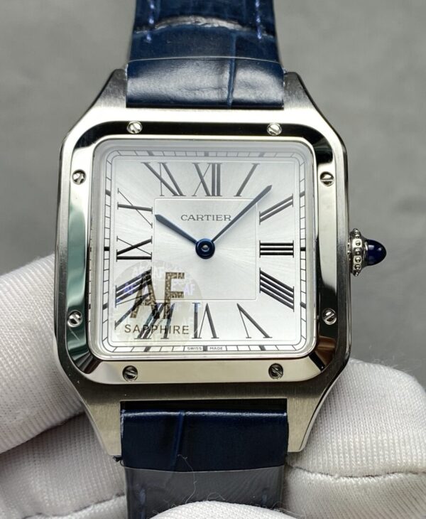 Cartier Santos Dumont 31.4mm SS 1:1 Best Edition Silver Dial on blue Leather Strap A157