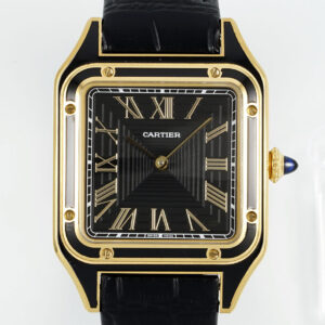 Cartier Santos Dumont 31.4mm SS 1:1 Best Edition gold black Dial on black Leather Strap A157