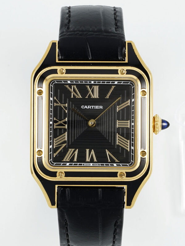 Cartier Santos Dumont 31.4mm SS 1:1 Best Edition gold black Dial on black Leather Strap A157