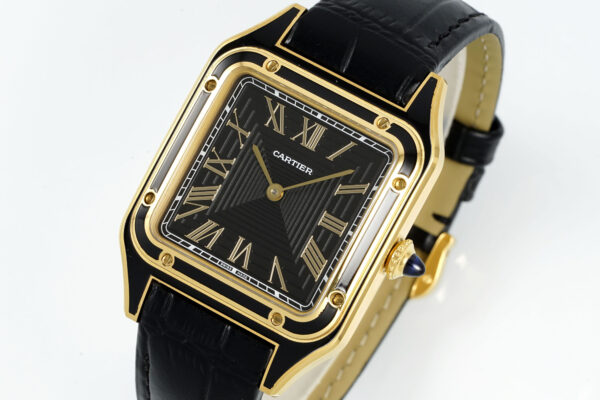 Cartier Santos Dumont 31.4mm SS 1:1 Best Edition gold black Dial on black Leather Strap A157