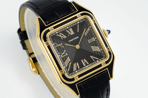 Cartier Santos Dumont 31.4mm SS 1:1 Best Edition gold black Dial on black Leather Strap A157