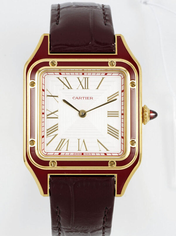 Cartier Santos Dumont 31.4mm SS 1:1 Best Edition  gold case  white Dial on red Leather Strap A157