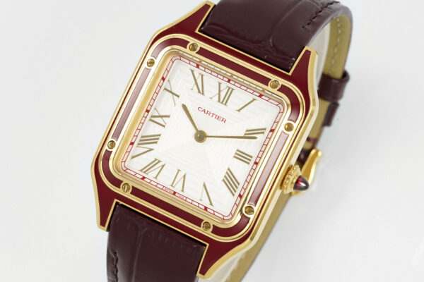 Cartier Santos Dumont 31.4mm SS 1:1 Best Edition  gold case  white Dial on red Leather Strap A157