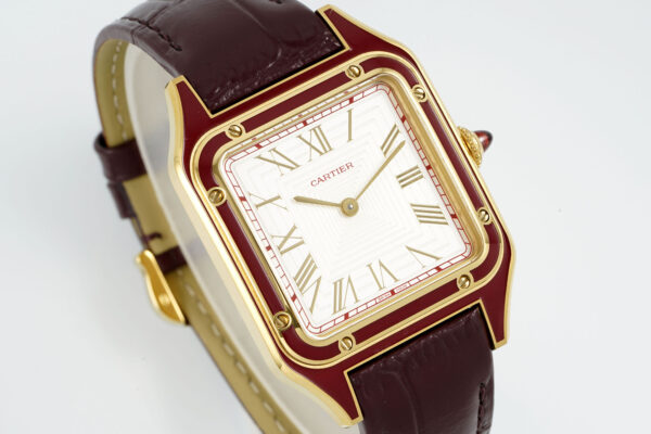 Cartier Santos Dumont 31.4mm SS 1:1 Best Edition  gold case  white Dial on red Leather Strap A157