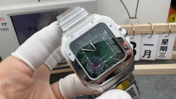 Cartier Santos  Cartier 40mm SS 1:1 Best Edition Green Dial on SS SmartLinks Bracelet MIYOTA 9015