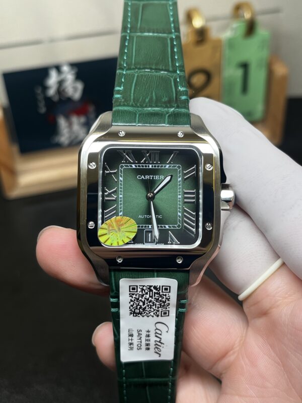 Cartier Santos 40mm SS 1:1 Best Edition Green Dial on SS SmartLinks Leather Strap MIYOTA 9015