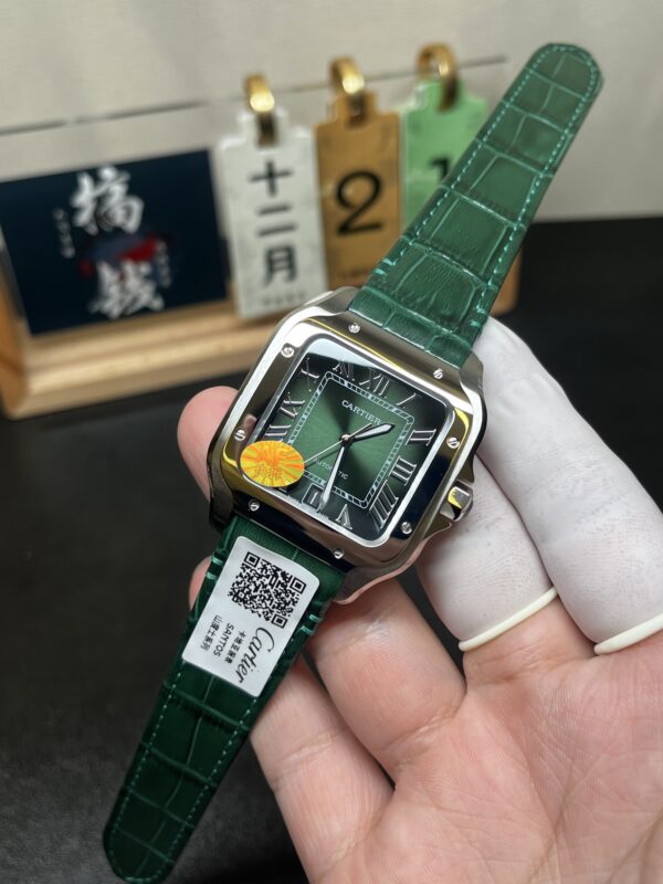 Cartier Santos 40mm SS 1:1 Best Edition Green Dial on SS SmartLinks Leather Strap MIYOTA 9015