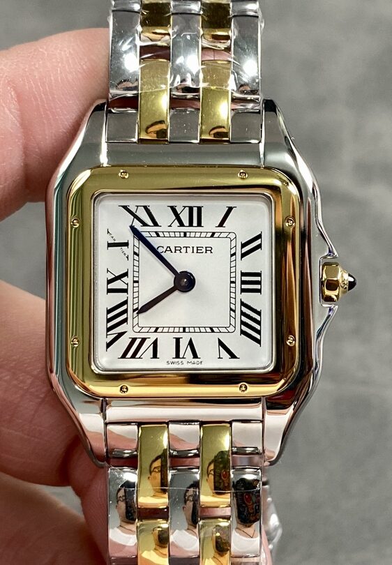 Cartier Panthère Ladies gold 27mm SS/YG  1:1 Best Edition white Dial on SS/YG Bracelet Ronda Quartz