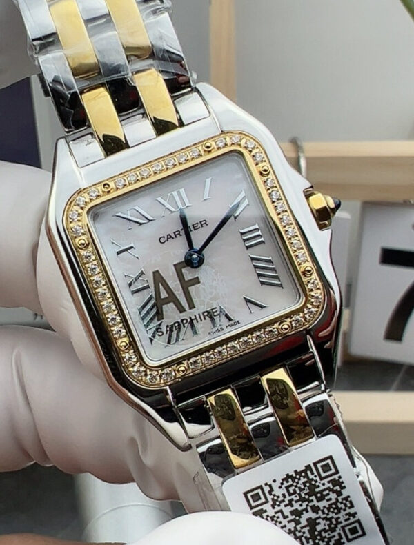 Cartier Panthère Ladies gold 27mm SS/YG  1:1 Best Edition Shells Dial on SS/YG Bracelet Ronda Quartz