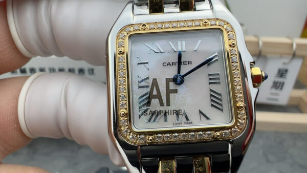 Cartier Panthère Ladies gold 27mm SS/YG  1:1 Best Edition Shells Dial on SS/YG Bracelet Ronda Quartz